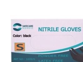 Nitrilhandsker, Safecare Nordic, 4,2 g, sort, str. S, pakke a 100 stk