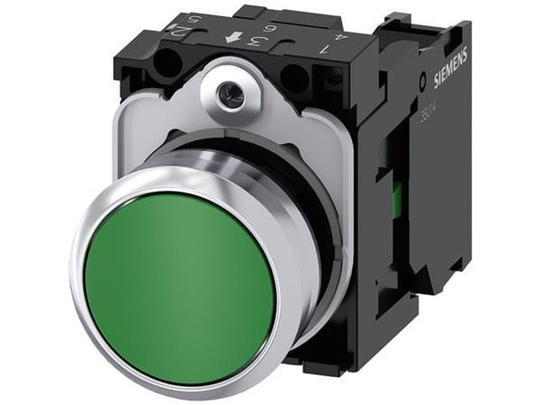 Siemens 3SU1150-0AB40-1BA0, Metalli, Muovi, Musta, Vihreä, Hopea, 500 V, 30 mm, 60,7 mm, 40 mm