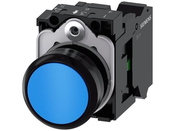 Siemens 3SU11000AB503BA0 3SU1100-0AB50-3BA0 Painike Eturengas muovi, Pyöreä painike Musta, Sininen 1 kpl