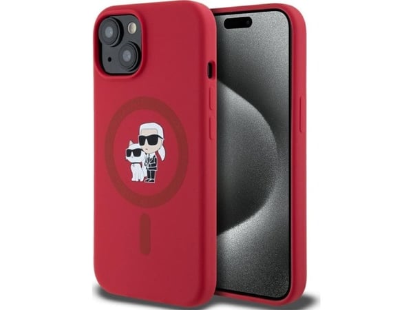 Karl Lagerfeld Silikon Karl&Choupette Heads Ring MagSafe iPhone 15-deksel – rød