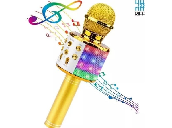 Riff WS-858 Karaoke Barne &amp;amp; Parent Joy Effect-mikrofon med høyttalere &amp;amp; Opptak Micro USB AUX Golden