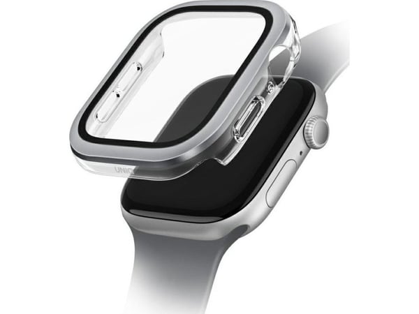 UNIQ Voute-etui for Apple Watch Series 10 42 mm herdet glass sølv