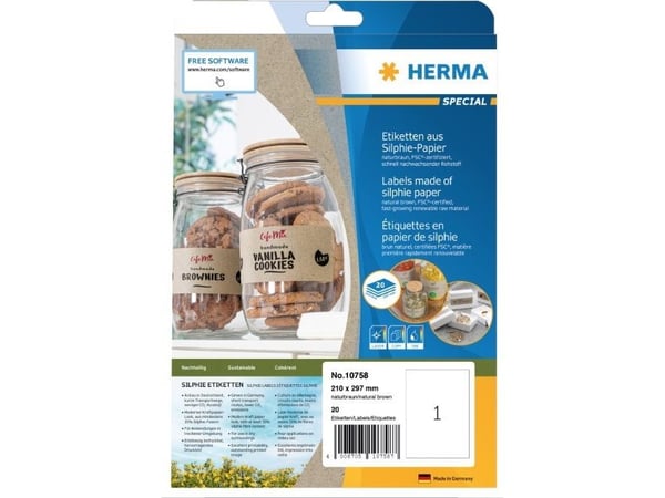 HERMA 10758, Brun, Rektangel, Permanent, 210 x 297 mm, A4, Universell