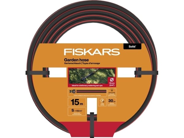 FISKARS Hageslange 19 mm 3/4" 15 m Solid for vanning av plengress