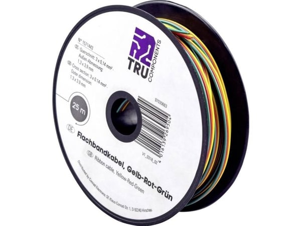 TRU COMPONENTS 1571443 Johdin 3 x 0,14 mm² Keltainen, punainen, vihreä 25 m