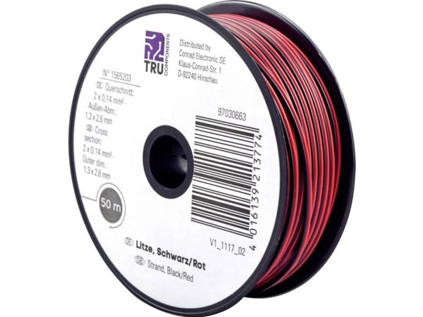 TRU COMPONENTS 1565203 Johdin 2 x 0,14 mm² Musta, punainen 50 m
