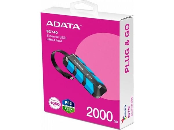 ADATA SC740 - SSD - 2 TB - ekstern (bærbar) - USB 3.2 Gen 2 (USB-C kontakt) - blå, svart