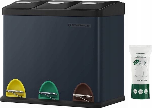 Avfallsbeholder, 3 i 1, pedalbøtte, 24 liters metall