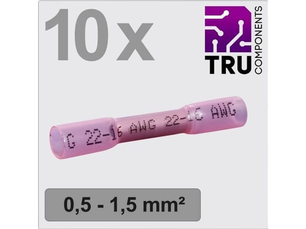 TRU COMPONENTS TC-13448492 Puristusliitin Kutisteputkella 0,5 mm² 1,5 mm² Täysin eristetty Punainen 10 kpl.