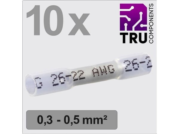 TRU COMPONENTS TC-13448488 Puristusliitin puristusletkulla 0,3 mm² 0,5 mm² Täysin eristetty Valkoinen 10 kpl