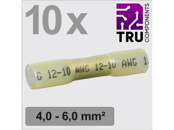TRU COMPONENTS TC-13448504 Puristusliitin puristusletkulla 4 mm² 6 mm² Täysin eristetty Keltainen 10 kpl