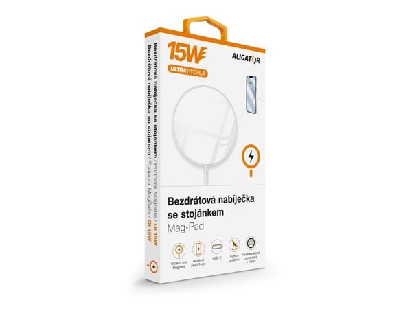 Aligator AMS01WT, Innendørs, USB, Trådløs lading, 1 m, Hvit