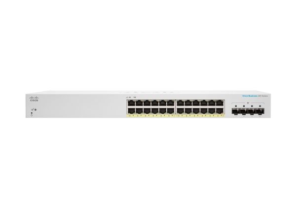 Cisco Business 220 Series CBS220-24FP-4G - Switch - smart - 24 x 10/100/1000 (PoE+) + 4 x Gigabit SFP (opplink) - rackmonterbar - PoE+ (382 W) - gj...