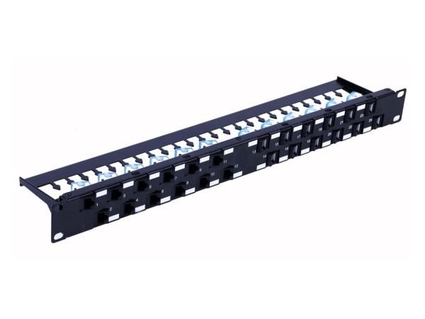 Techly I-PP 24-RU-C6ATSL, RJ-45, Cat6a, U/UTP (UTP), Sort, SPCC, Rackmontering