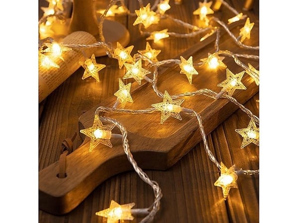 Aigostar julelys LED snowflake/star 6 m/40 pærer varm hvit med strøm 3xAA EHD-LS05