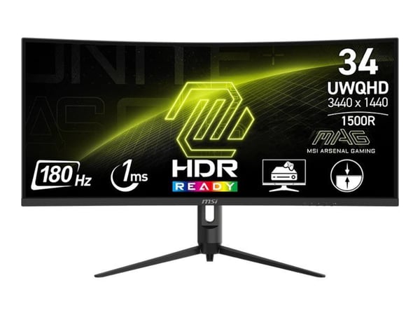 MSI MAG 342CQR E2 - LED-skjerm - gaming - kurvet - 34" - 3440 x 1440 UWQHD @ 180 Hz - VA - 300 cd/m² - 4000:1 - 1 ms - 2xHDMI, DisplayPort