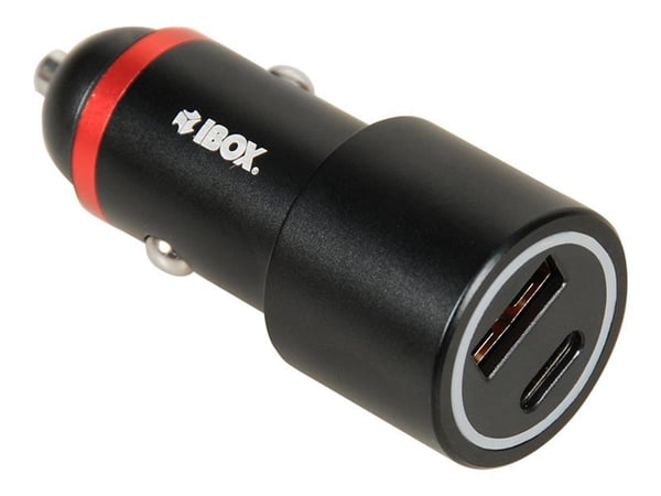 iBOX C-20 - Strömadapter för bil - 48 watt - 3 A - Huawei Fast Charge, PD 3.0, QC 3.0, AFC, SCP, Apple 2.4A - 2 utdatakontakter (USB, USB-C) - svart
