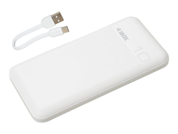iBOX PB10 - Strømbank - 10000 mAh - 20 watt - 3 A - PD 3.0, QC 3.0 - 2 utgangskontakter (USB, USB-C) - på kabel: USB-C - hvit