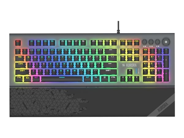 iBOX Aurora K-5 - Tastatur - bakgrunnsbelyst - USB - QWERTY - tastsvitsj: KRGD Red - svart, sølv