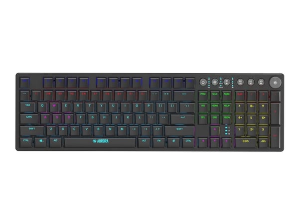 iBOX Aurora K-6 - Tastatur - backlit - trådløs - 2.4 GHz, USB-C, Bluetooth 5.0 - QWERTY - tastsvitsj: Low Profile KRGD Red - svart