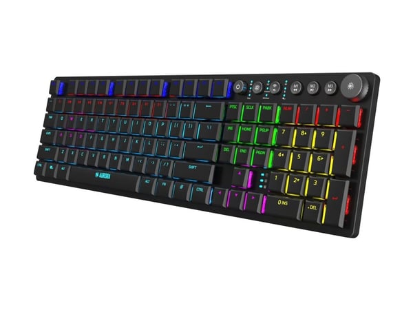iBOX Aurora K-6 - Tastatur - backlit - trådløs - 2.4 GHz, USB-C, Bluetooth 5.0 - QWERTY - tastsvitsj: Low Profile KRGD Red - svart