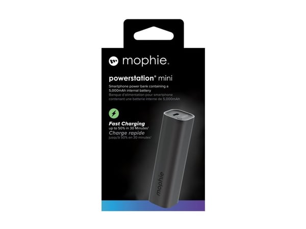 mophie powerstation mini - Strømbank - 5000 mAh - 20 watt - PD (USB-C) - på kabel: USB-C - svart