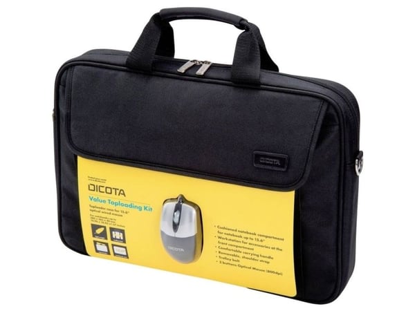 DICOTA Value Toploading Kit - Notebook-väska - 14" - 16" - svart - med optisk USB-mus
