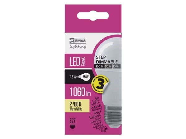 Emos ZL4206, 11,5 W, 75 W, E27, 1060 lm, 30000 timer, Varm hvit