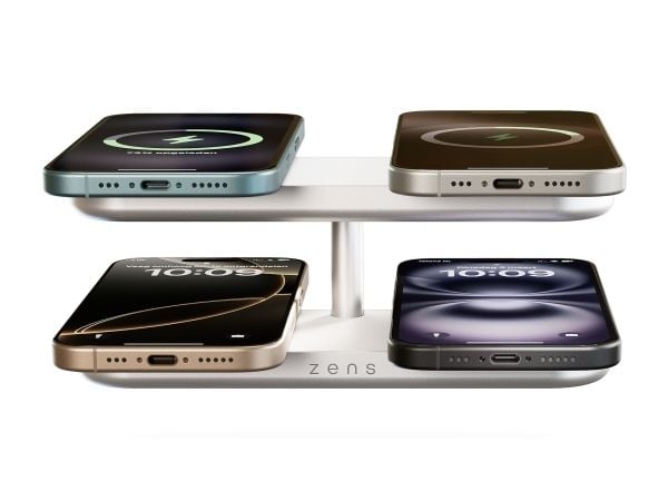 ZENS Quattro Charger Pro 4 - Trådløst ladestativ + AC-strømadapter - 15 watt - 4 utgangskontakter (magnetisk) - hvit