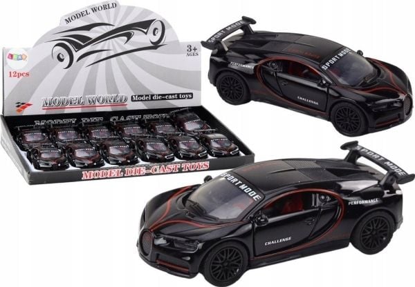 LeanToys sportsbil 1:32 figur med spoiler i metall, sort