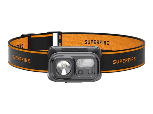 Superfire Head taskulamppu, ladattava USB C, 350lm, 2000mAh, ON/OFF-anturilla, valkoinen/punainen