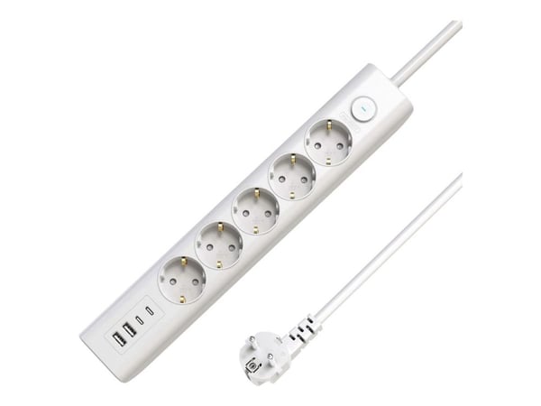 Microconnect MC-GRU00515WS-USB, 1,5 m, Sisätila, Tyyppi F, Valkoinen, VDE, RoHS, CE, 5 AC-pistorasia(a)