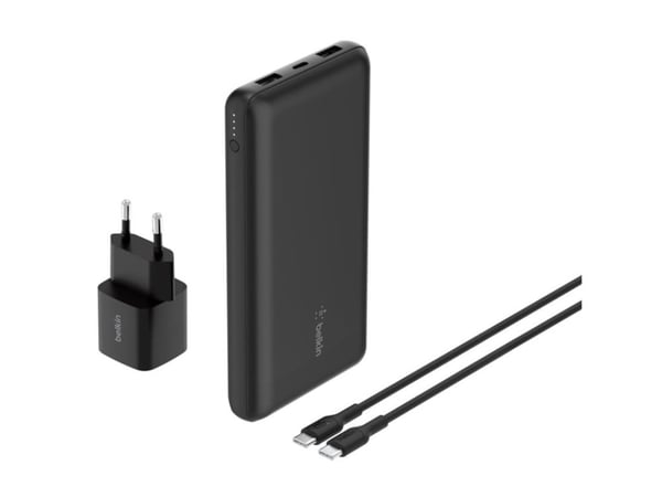 Belkin BoostCharge - Strømbank - 20000 mAh - 15 watt - 3 A - 3 utgangskontakter (USB-C, 2 x USB) - på kabel: USB-C - svart