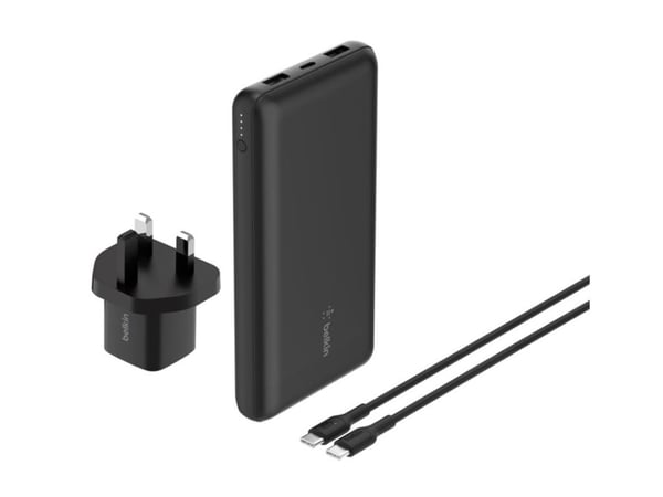 Belkin BoostCharge - Strømbank - 20000 mAh - 15 watt - 3 A - 3 utgangskontakter (USB-C, 2 x USB) - på kabel: USB-C - svart
