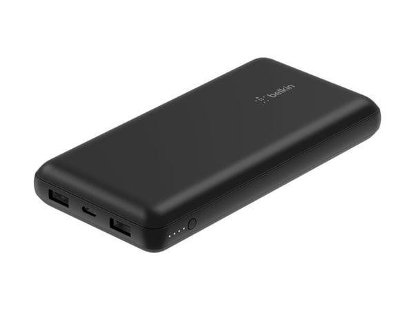Belkin BoostCharge - Strømbank - 20000 mAh - 15 watt - 3 A - 3 utgangskontakter (USB-C, 2 x USB) - på kabel: USB-C - svart