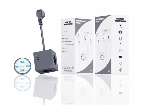 MicroConnect - Effektband - 3-vägs, med magnetisk funktion - ingång: Typ F - utgångskontakter: 6 (3 x strömtyp F, USB, 2 x USB-C) - 1.5 m sladd - m...