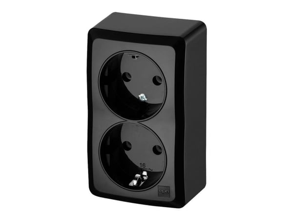 DOUBLE SCHUKO SURFACE SOCKET BLACK