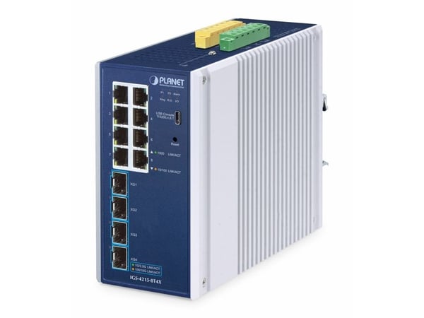 PLANET IP30 Industrial L2/L4 8-Port, Hallittu, L2/L4, Gigabit Ethernet (10/100/1000), Täysin kaksipuolinen, Seinäkiinnitteinen