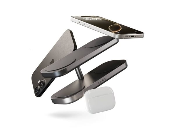 ZENS Quattro Charger Pro 4 - Trådløst ladestativ + AC-strømadapter - 15 watt - 4 utgangskontakter (magnetisk) - svart