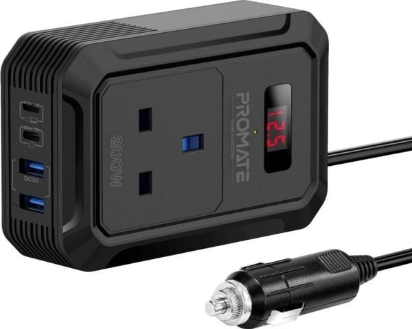Promate Inverto-200W DC-AC 11-17V 200 W / USB-C PD65W automuunnin