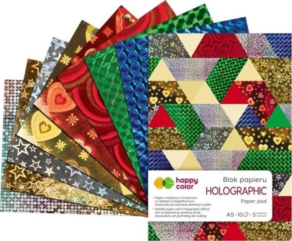 GDD holografisk blokk A5/10K 70 g 5 farger HAPPY COLOR