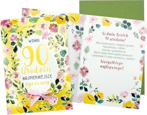 KUKARTKA Gratulasjonskort B6 90-årsdag (blomster) Urodziny 90