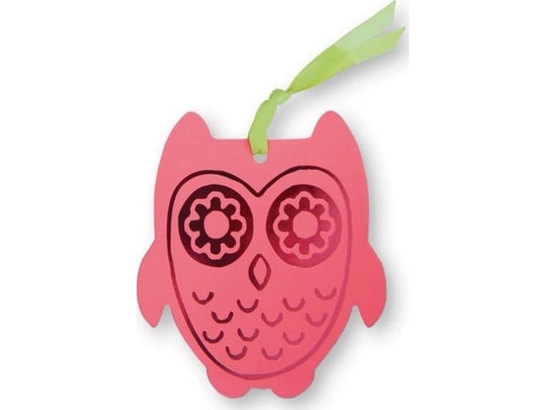 Bokmerke med bånd - rosa ugle