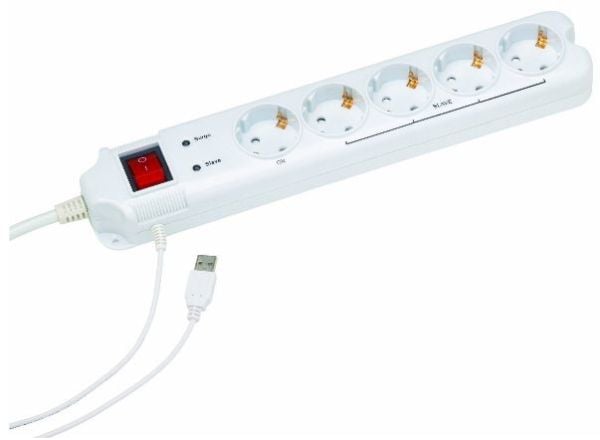 EnerGenie PCW-MS2G Power Cube with Master/Slave function - Overspenningsavleder - AC 250 V - USB - utgangskontakter: 5 - Tyskland - hvit
