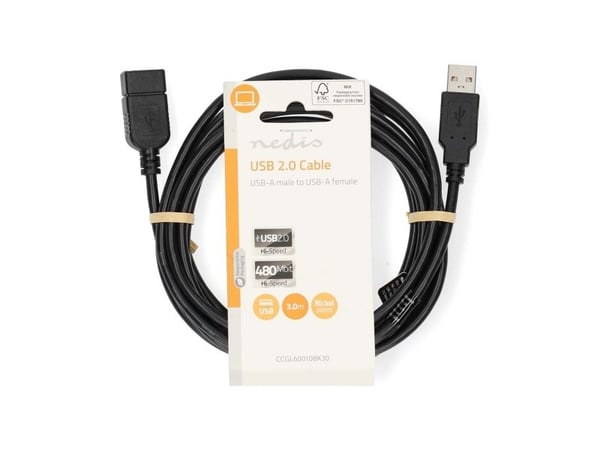Nedis CCGL60010BK30, 1 m, USB A, USB A, USB 2.0, 0,48 Gbit/sek., Lajittelu