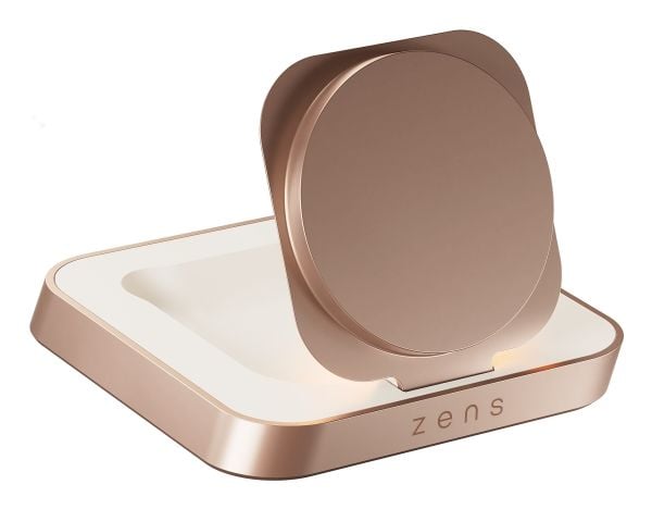 ZENS Nightstand Charger - Limited Edition - trådløst ladestativ + AC-strømadapter - 15 watt - Apple Fast Charge (trådløs lading (15W)) - kobber, hvit