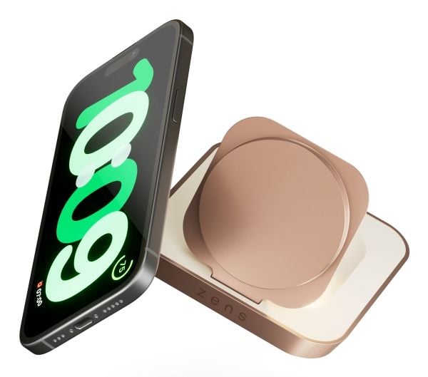 ZENS Nightstand Charger - Limited Edition - trådløst ladestativ + AC-strømadapter - 15 watt - Apple Fast Charge (trådløs lading (15W)) - kobber, hvit