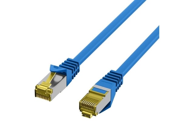 RJ45 patchkabel S/FTP, Cat.6A, LSZH, Cat.7 råkabel, 0,15m, blå Den skjermede Cat.6A RJ45 patchkabelen sikrer svært gode egenskaper for 10 Gigabit E...
