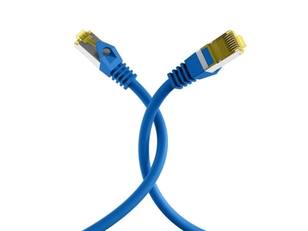 RJ45 patchkabel S/FTP, Cat.6A, LSZH, Cat.7 råkabel, 0,15m, blå Den skjermede Cat.6A RJ45 patchkabelen sikrer svært gode egenskaper for 10 Gigabit E...