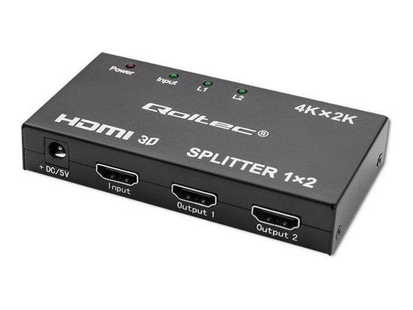 Qoltec - Video-/audiosplitter - aktiivinen, erittäin vakaa - 2 x HDMI - pöytätietokone - DC